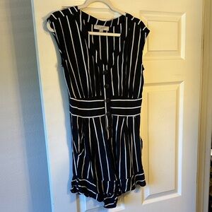 LOFT Black and White Vertical Stripe Romper